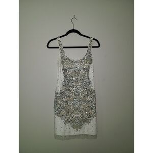 Adrianna Papell White Sequin Sheath Mini Dress